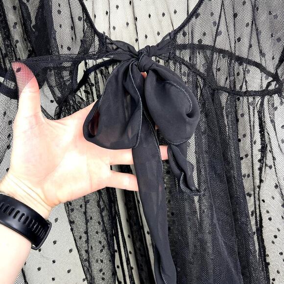 Only Hearts Black Swiss Dot Mesh Cardigan Tie Front Bow Sheer Lingerie Medium - Picture 2 of 5